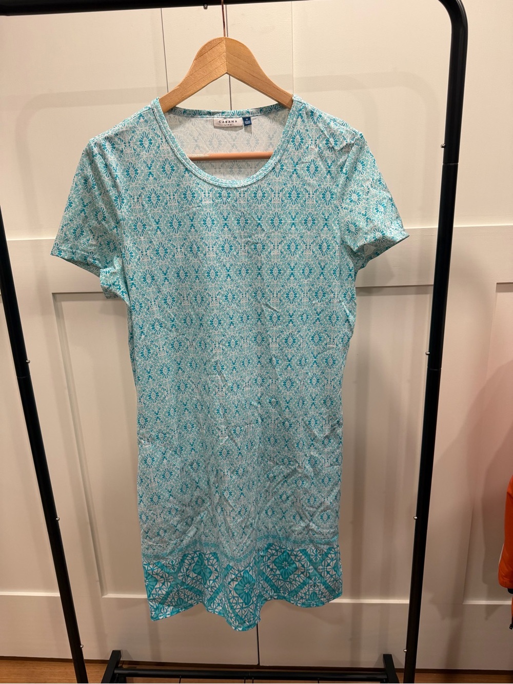 Cabana Life Aqua and Teal Patterned Short Sleeve Shift Dress